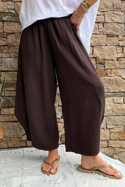 Annie Cushion Cotton Barrel Culotte Pant Chocolate